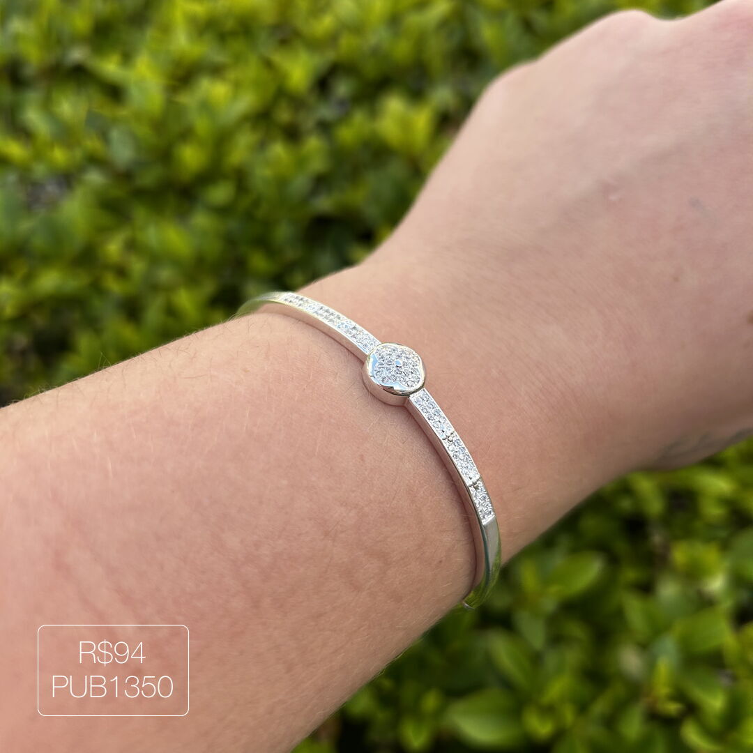 Bracelete 1 Trevo Cravejado Cristal Prateado